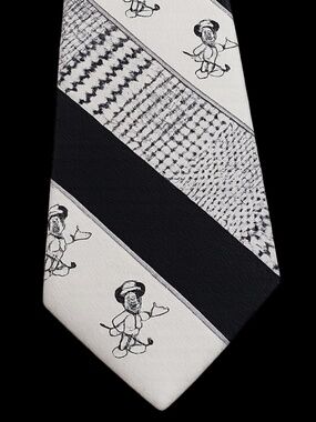 Vintage Mickey Mouse Golf Tie Cervantes Black White Nylon Japan 4x54